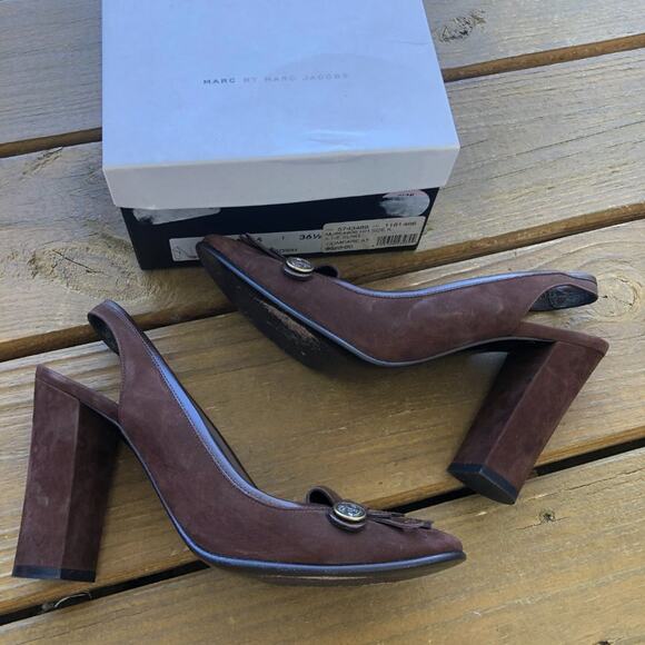 Marc Jacobs Suede Dark Brown Suede Slingback Heels - Picture 2 of 4